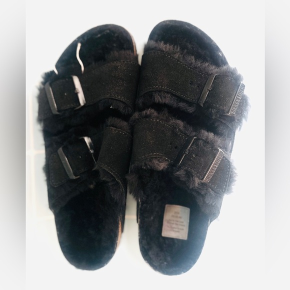 Birkenstock Arizona Shearling lined black Sandals NWOT - Picture 9 of 9